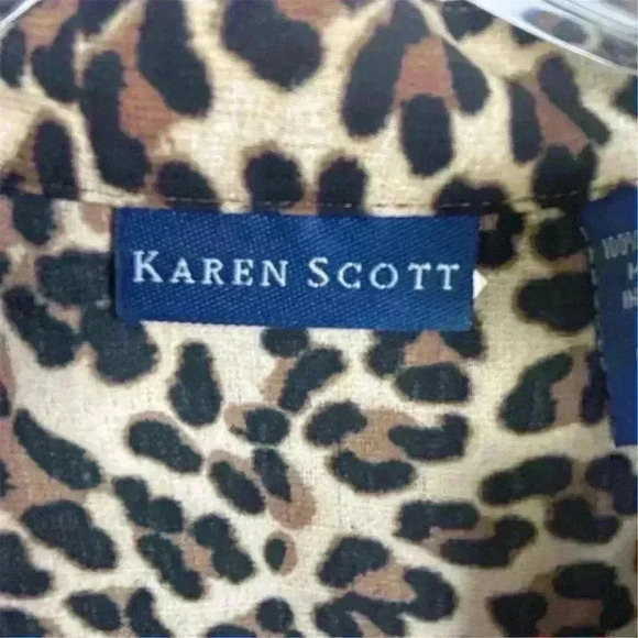 Karen Scott Women's M Leopard Print Button-Down Tunic Brown Casual - Picture 7 of 10